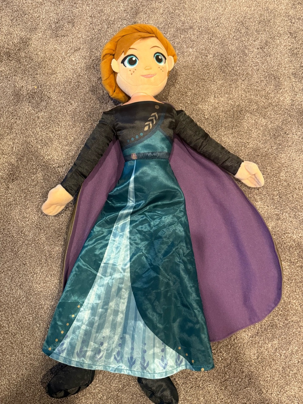 Disney Anna Plush Doll - Orange Hair, Teal Dress, Purple Cape